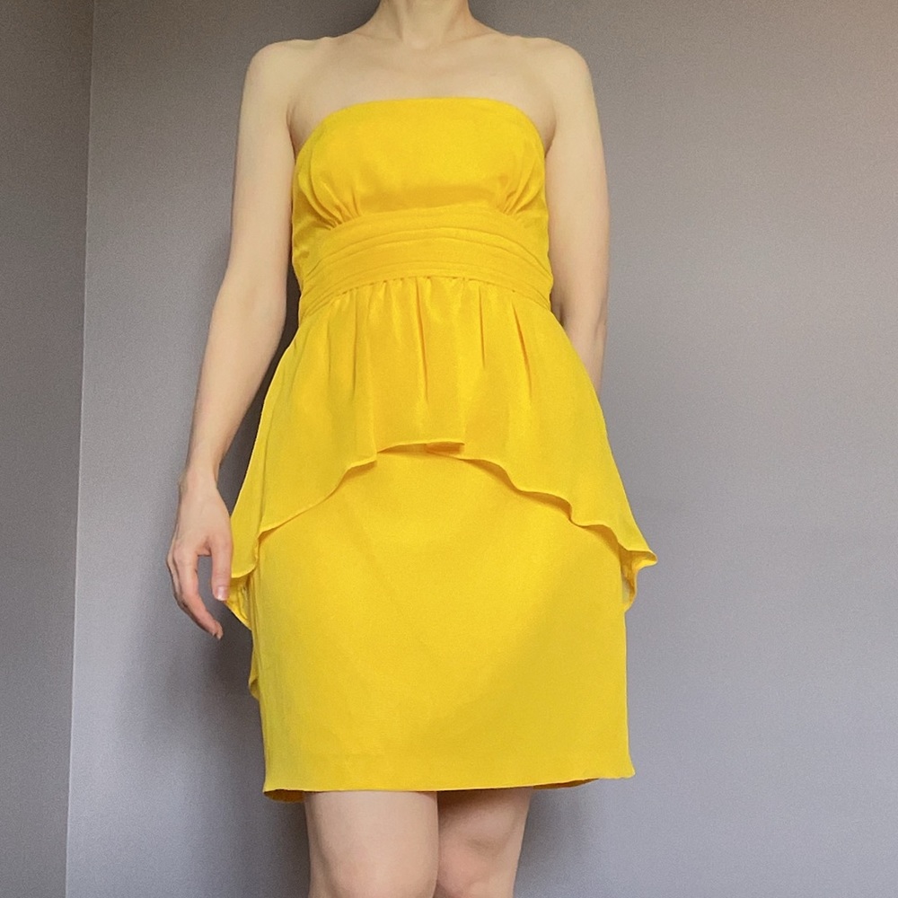 Alfred Angelo Canary Yellow Strapless Mini Dress